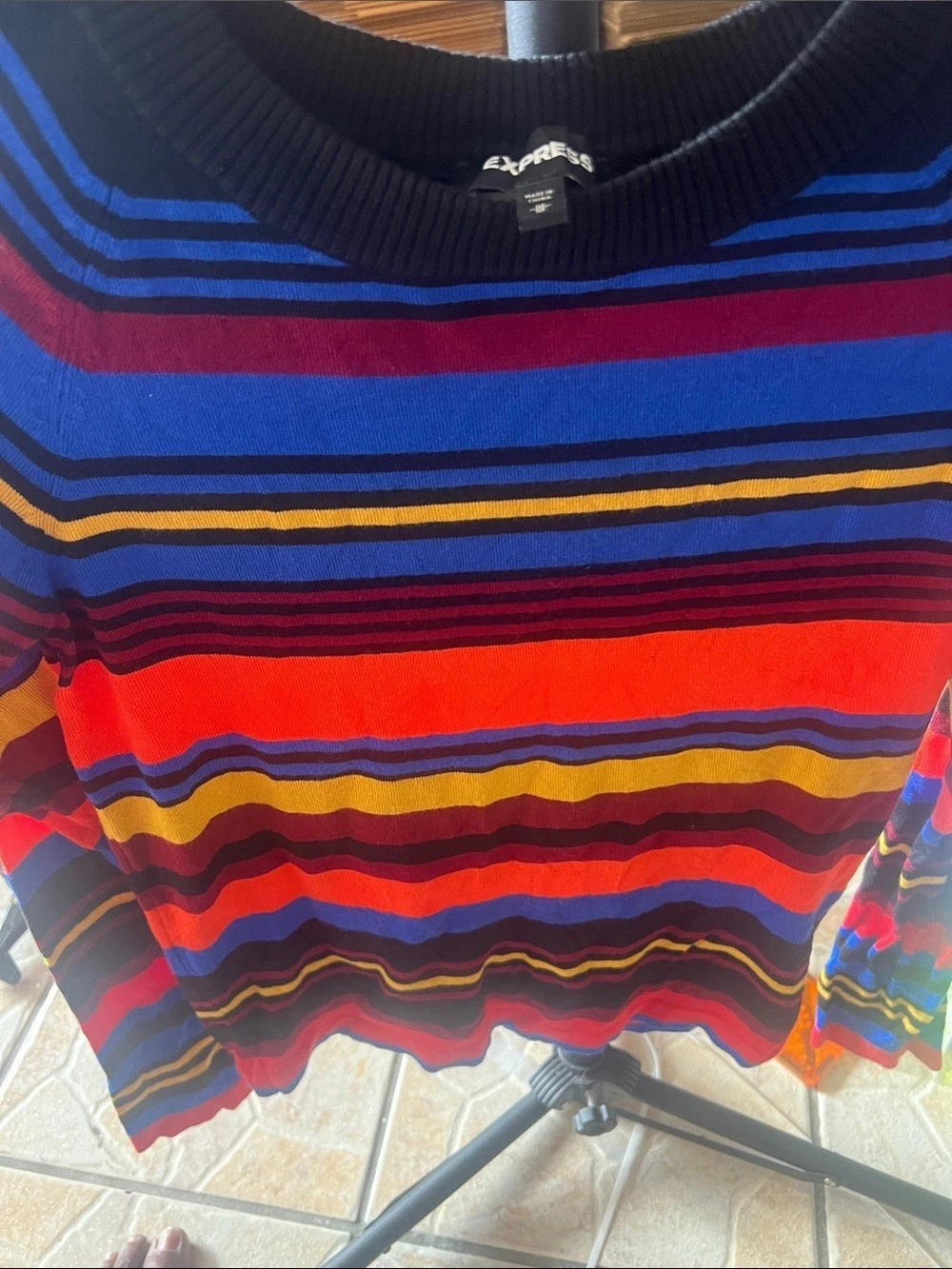 Express Striped Crew Neck Sweater in Blue & Red